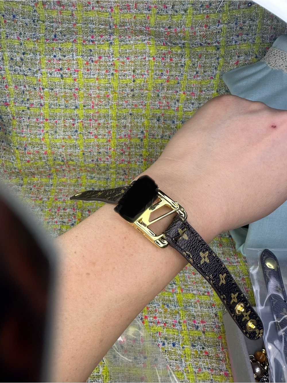 Designer Brown Monogram Leather Bracelet with Gold Hardware
